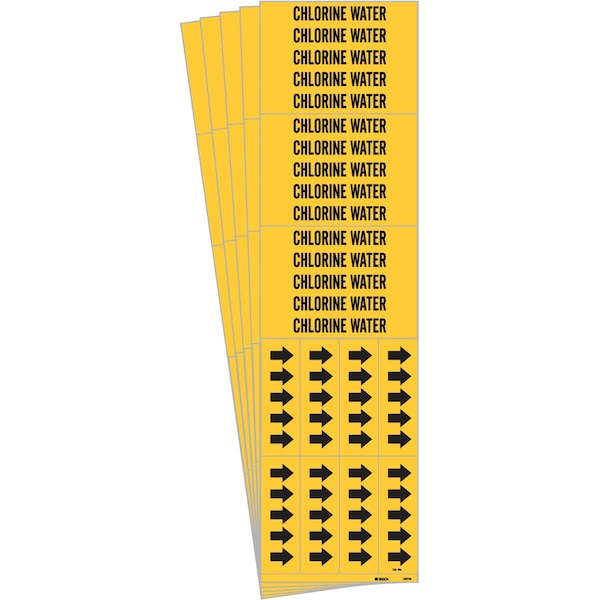 CHLORINE WATER Pipe Marker Style 3C with Arrows Black on Yellow 3 per Card, 5 PK